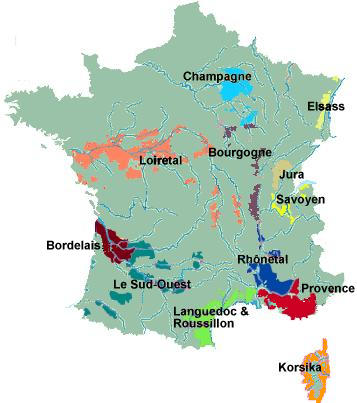 Die Karte der Weinregionen