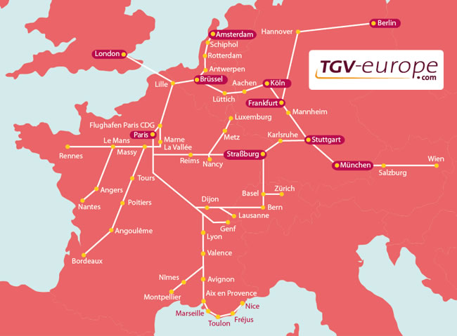 Das französische TGV-Streckennetz — Frankreich-Info.de