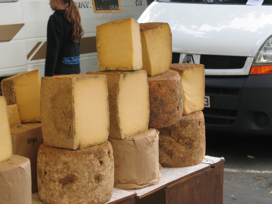 Auf dem Markt in Thiviers, Hauptstadt des grünen Perigord. Leckerer würziger Käse.