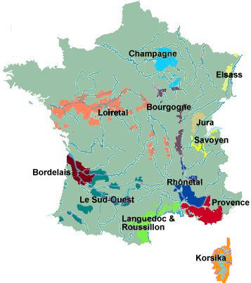 Klicken Sie auf eine farbig markierte Weinregion